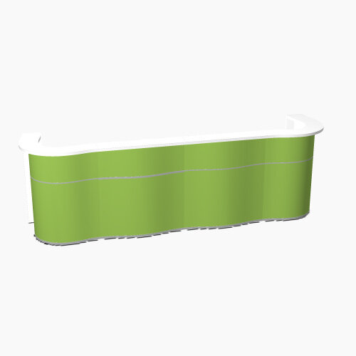 Wave Modern Design Curved Reception Desk with White Counter Top & High Gloss Dark Green Front W3564xD841xH1103mm