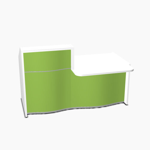 Wave Modern Design Small Straight Reception Desk White Counter Top  with Right Low Level Section & High Gloss Dark Green Front W1776xD1034xH1103mm