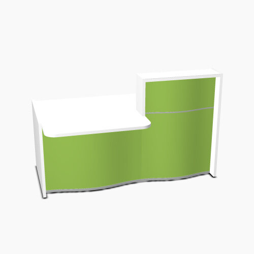 Wave Modern Design Small Straight Reception Desk White Counter Top with Left Low Level Section & High Gloss Dark Green Front W1776xD1034xH1103mm