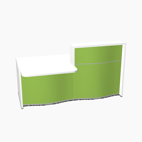 Wave Modern Design Straight Reception Desk White Counter Top with Left Low Level Section & High Gloss Dark Green Front W1996xD1034xH1103mm