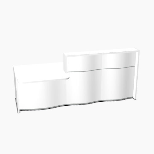 Wave Modern Design Straight Reception Desk White Counter Top with Left Low Level Section & High Gloss White Front W2526xD1034xH1103mm