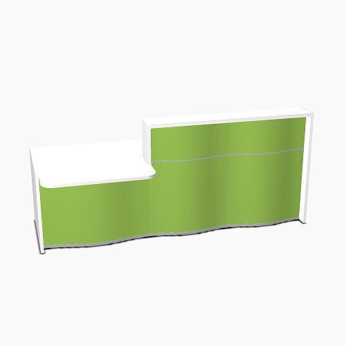 Wave Modern Design Straight Reception Desk White Counter Top with Left Low Level Section & High Gloss Dark Green Front W2526xD1034xH1103mm