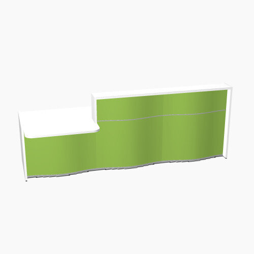 Wave Modern Design Straight Reception Desk White Counter Top with Left Low Level Section & High Gloss Dark Green Front W2966xD1034xH1103mm