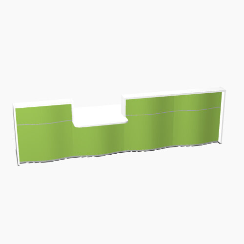 Wave Modern Design Straight Reception Desk White Counter Top with Centre Right Low Level Section & High Gloss Dark Green Front W3276xD1034xH1103mm