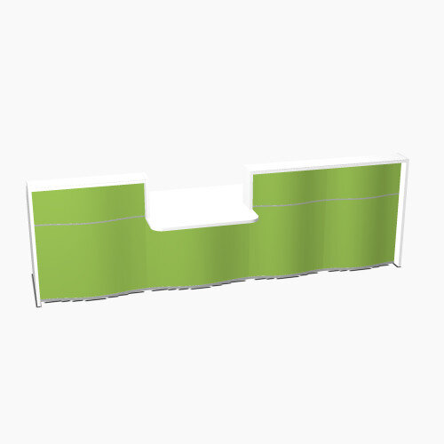 Wave Modern Design Straight Reception Desk White Counter Top with Centre Right Low Level Section & High Gloss Dark Green Front W3496xD1034xH1103mm