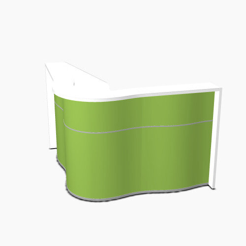 Wave Modern Design Small Curved Reception Desk with White Counter Top & High Gloss Dark Green Front W1590xD1590xH1103mm