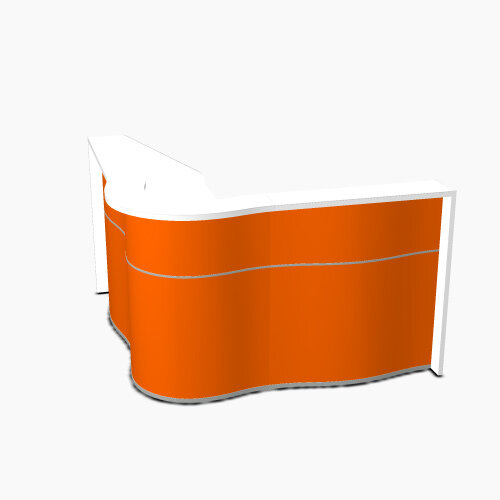 Wave Modern Design Curved Reception Desk with White Counter Top & High Gloss Orange Front W1810xD1810xH1103mm