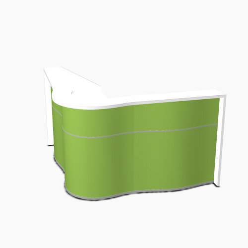 Wave Modern Design Curved Reception Desk with White Counter Top & High Gloss Dark Green Front W1810xD1810xH1103mm