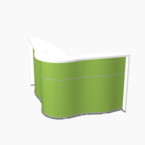 Wave Modern Design Curved Reception Desk with White Counter Top & High Gloss Dark Green Front W1810xD1590xH1103mm