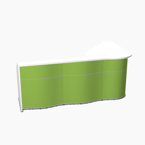 Wave Modern Design L-Shaped Reception Desk with White Counter Top & High Gloss Dark Green Front W2780xD1591xH1103mm