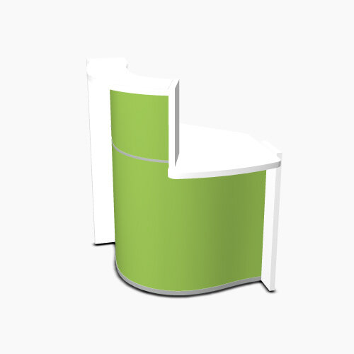 Wave Modern Design Small Curved Reception Desk White Counter Top with Left Low Level Section & High Gloss Dark Green Front W858xD925xH1103mm