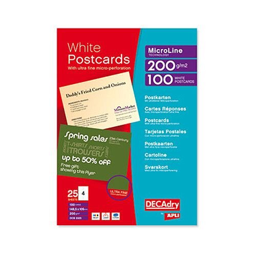 Decadry Postcards A4 Micro-perforated Sheet White (100 Pack) Decadry Postcards A4 Micro-perforated Sheet White (100 Pack)