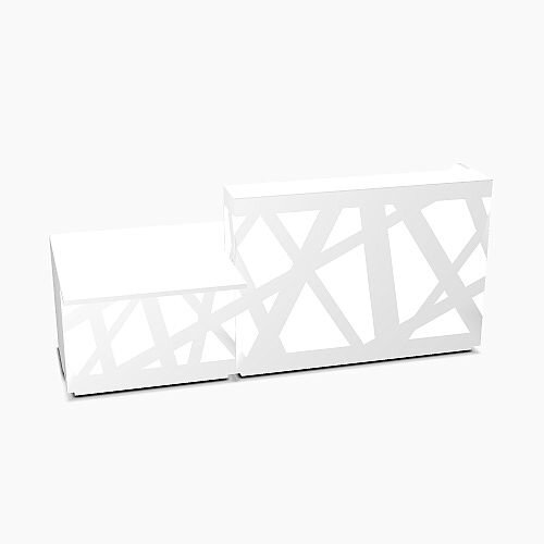 Zig Zag Modern Design Illuminated Solid Surface Straight White Reception Desk with Left Low Level Section W2600mmxD1180mmxH1146mm Zig Zag Modern Design Illuminated Solid Surface Straight White Reception Desk with Left Low Level Section W2600mmxD1180mmxH1146mm