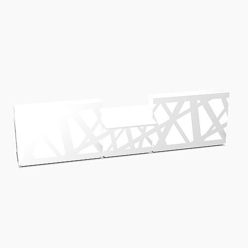 Zig Zag Modern Design Illuminated Solid Surface Straight White Reception Desk with Central Low Level Section W4200mmxD1180mmxH1146mm Zig Zag Modern Design Illuminated Solid Surface Straight White Reception Desk with Central Low Level Section W4200mmxD1180mmxH1146mm