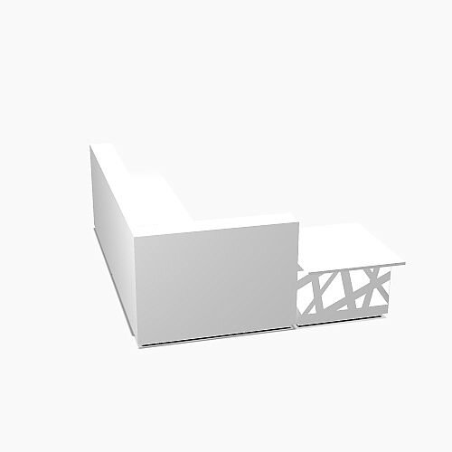 Zig Zag Modern Design Illuminated Solid Surface L-Shaped White Reception Desk with Left Low Level Section W3200mmxD2880mmxH1146mm