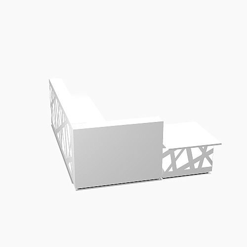 Zig Zag Modern Design Illuminated Solid Surface L-Shaped White Reception Desk with Left Low Level Section W3808mmxD2880mmxH1146mm