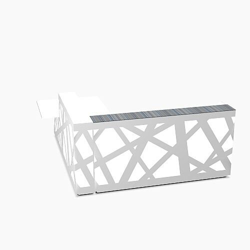 Zig Zag Modern Design Illuminated Solid Surface L-Shaped White Reception Desk with Right Low Level Section W2600mmxD2780mmxH1146mm Zig Zag Modern Design Illuminated Solid Surface L-Shaped White Reception Desk with Right Low Level Section W2600mmxD2780mmxH1146mm