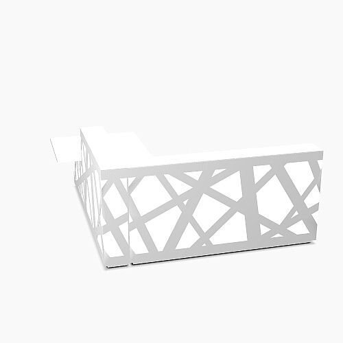 Zig Zag Modern Design Illuminated Solid Surface L-Shaped White Reception Desk with Right Low Level Section W2600mmxD2780mmxH1146mm