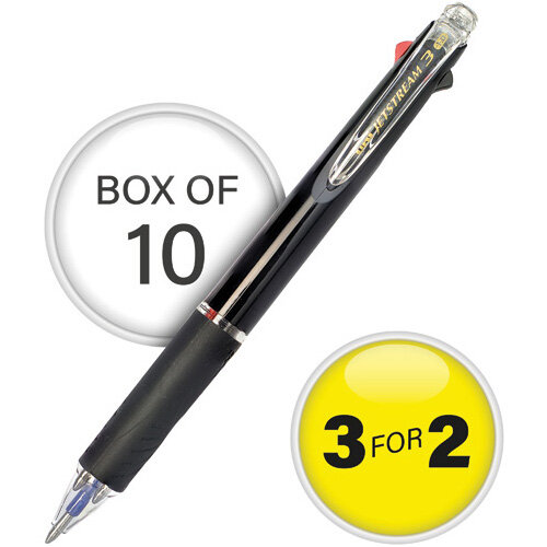 Uni-Ball Jetstream Black Barrel 3 Colour Pen Medium Pack of 10 3For2