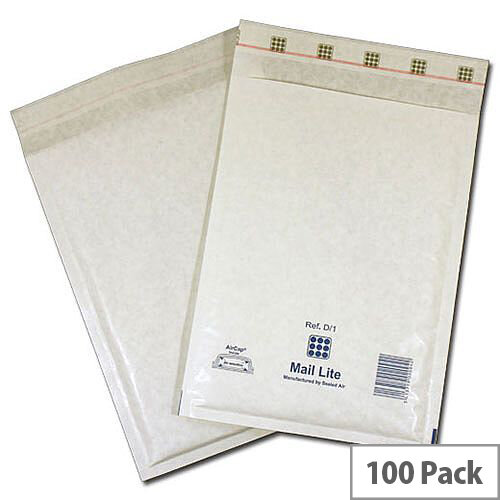 Mail Lite Bubble Lined Size E/2 220x260mm White Postal Bags Pack of 100