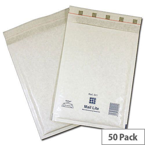 Mail Lite Bubble Lined Size K/7 350x470mm White Postal Bags Pack of 50