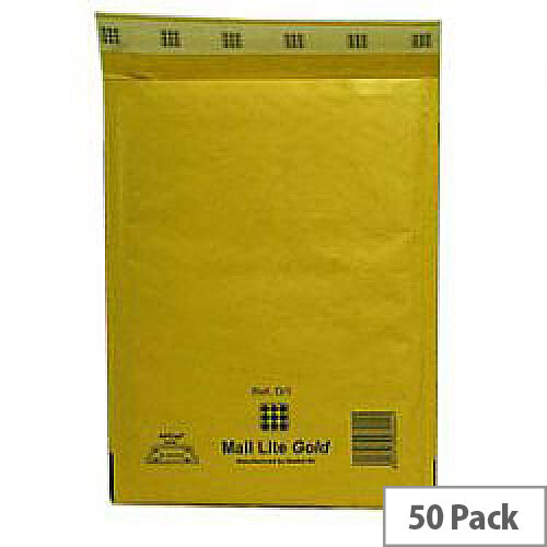 Mail Lite Bubble Lined Size G/4 240x330mm Gold Postal Bags Pack of 50 Mail Lite Bubble Lined Size G/4 240x330mm Gold Postal Bags Pack of 50