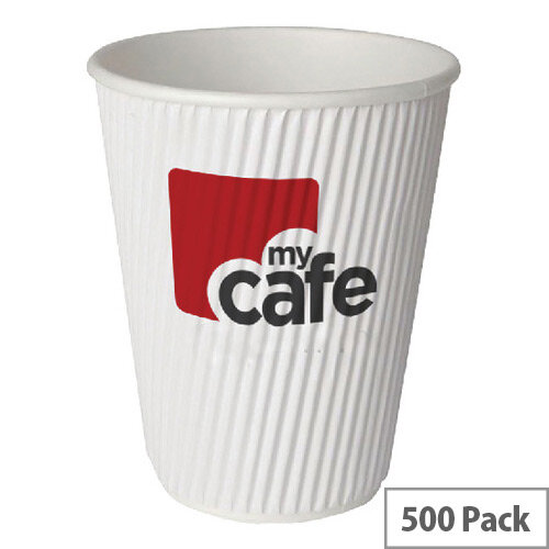 Mycafe 8oz/250ml Ripple Wall Hot Drinks Disposable Paper Cups (500 Pack)