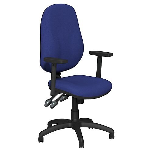 O.B Series Office Chair Fabric Seat Black Base & Adjustable Arms Royal Blue