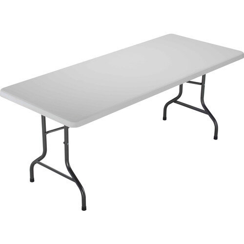 5ft Rectangular Folding Table with White Plastic Top and Sturdy Black Metal Legs W1520xD725xH740mm