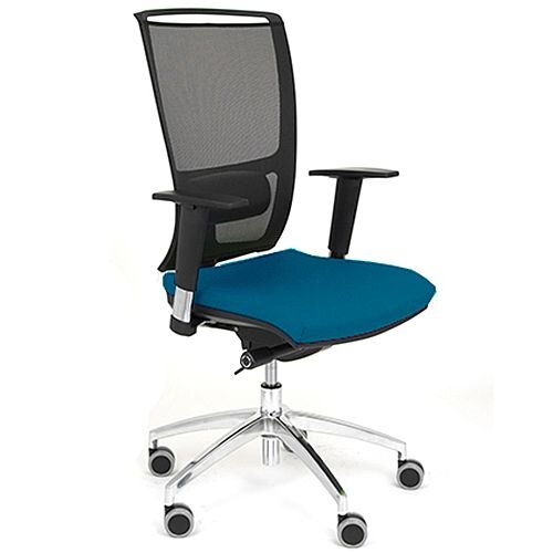 Ergonomic Mesh Task Operator Office Chair With Lumbar Support & Adjustable Arms Blue Eco-Leather Seat OZ Series