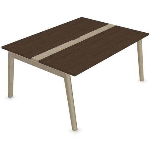 Narbutas Nova Wood Meeting Table Seats 6 People 1600X1200X740mm With Wood Insert In Dark Walnut Melamine Top And Ash Stained Light Grey Legs Grommet For Wire Management And Metal Cable Tray