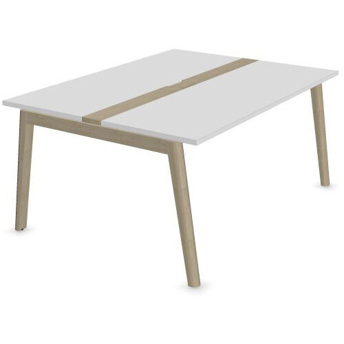 Narbutas Nova Wood Meeting Table Seats 6 People 1600X1200X740mm With Wood Insert In White Melamine Top And Ash Stained Light Grey Legs Grommet For Wire Management And Metal Cable Tray