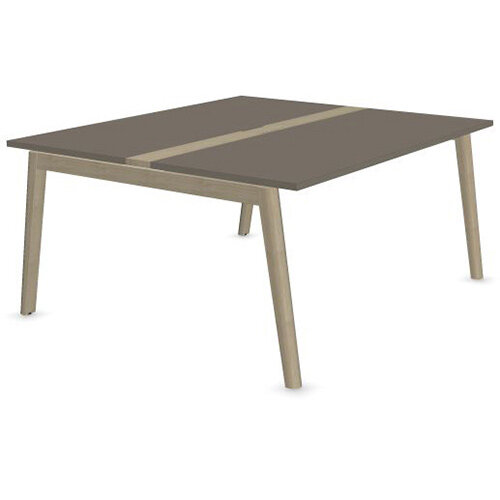 Narbutas Nova Wood Meeting Table Seats 6 People 1600X1400X740mm With Wood Insert In Cubanit Grey Melamine Top And Ash Stained Light Grey Legs Grommet For Wire Management And Metal Cable Tray