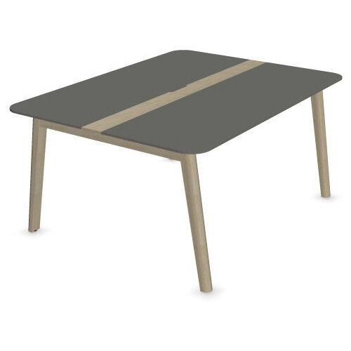 Narbutas Nova Wood Meeting Table Seats 6 People 1600X1200X740mm With Wood Insert In Grey HPL Fenix-Grey Edge Top And Ash Stained Light Grey Legs Grommet For Wire Management And Metal Cable Tray