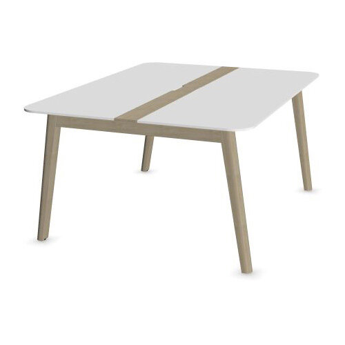 Narbutas Nova Wood Meeting Table Seats 6 People 1600X1200X740mm With Wood Insert In White HPL-White Edge Top And Ash Stained Light Grey Legs Grommet For Wire Management And Metal Cable Tray