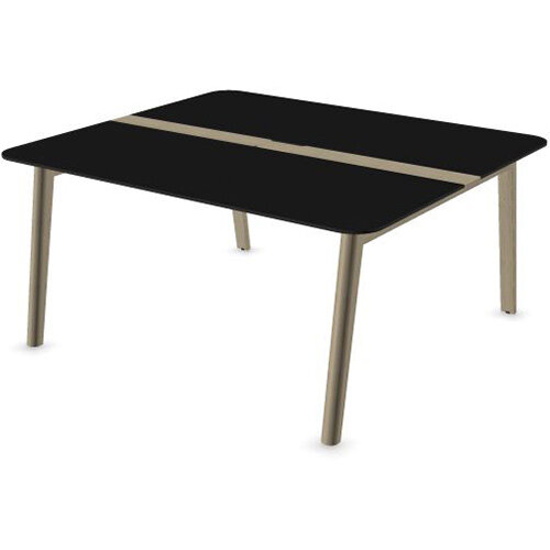 Narbutas Nova Wood Meeting Table Seats 6 People 1600X1400X740mm With Wood Insert In Black HPL Fenix-Black Edge Top And Ash Stained Light Grey Legs Grommet For Wire Management And Metal Cable Tray