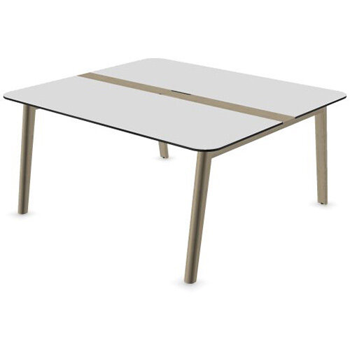 Narbutas Nova Wood Meeting Table Seats 6 People 1600X1400X740mm With Wood Insert In White HPL-Black Edge Top And Ash Stained Light Grey Legs Grommet For Wire Management And Metal Cable Tray