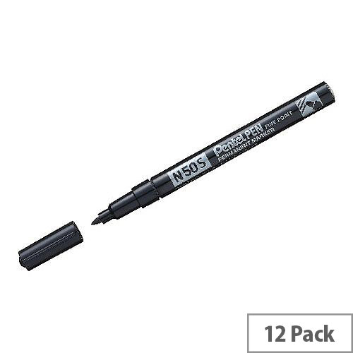 Pentel N50S Fine Bullet Point Permanent Marker Black Pack of 12 N50S-A Pentel N50S Fine Bullet Point Permanent Marker Black Pack of 12 N50S-A
