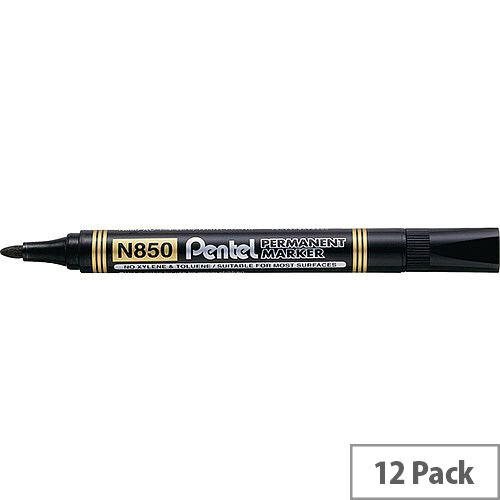 Pentel N850 Permanent Bullet Black Marker Pack of 12 N850-AE Pentel N850 Permanent Bullet Black Marker Pack of 12 N850-AE