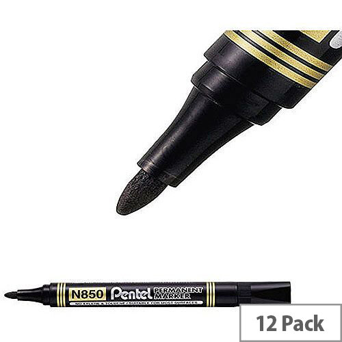 Pentel N850 Permanent Marker Bullet Tip Black Pack of 12 N850T12-A Pentel N850 Permanent Marker Bullet Tip Black Pack of 12 N850T12-A