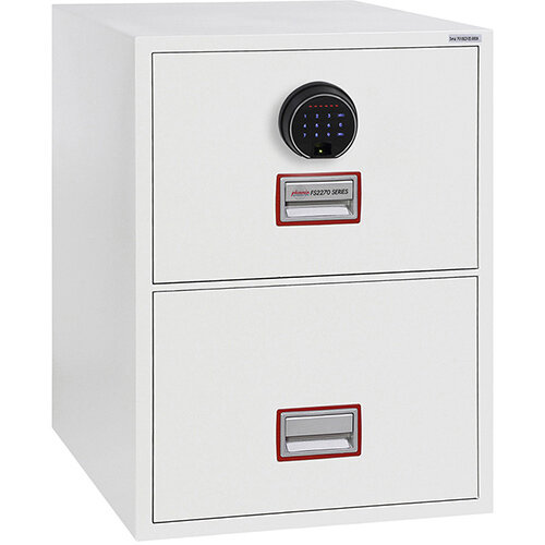 Phoenix World Class Vertical Fire File FS2272F 2 Drawer Filing Cabinet with Electronic Fingerprint Lock White