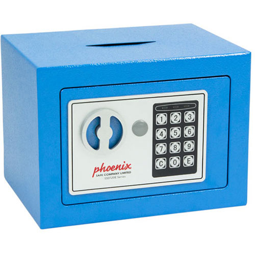 Phoenix SS0721EBD Compact Home Office Security Safe 4L With Electronic Lock & Deposit Slot Blue