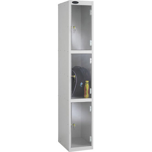 Probe Clear View Locker Three Door Cam Lock ACTIVECOAT W305xD305xH1780mm Silver Body Clear Door 7 Year Warranty