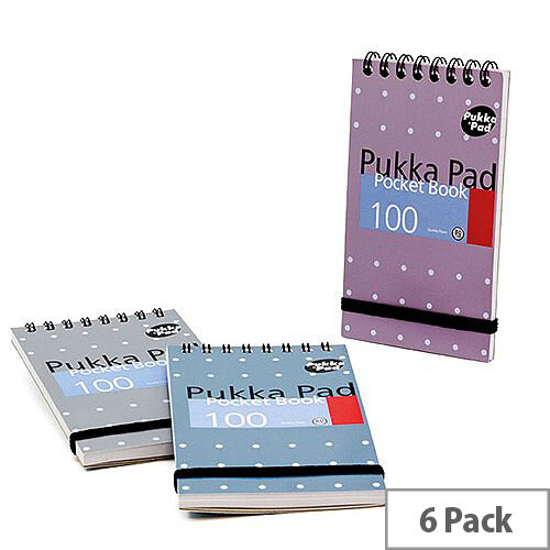 Pukka Pad A7 Metallic Pocket Notebook Pack of 6 – 100 Pages Each, 80GSM, Feint Ruled With 8mm Lines, 360 Degrees Rotation, Metallic & Durable (6254-MET)