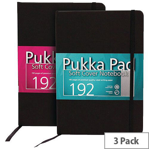 Pukka Signature Soft Cover Notebook A5 Casebound 192 Pages Black Pack of 3 7746-SIG