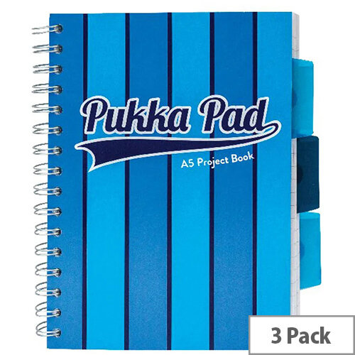 Pukka Pad Vogue Wirebound Project Book A5 Blue Pack of 3 8540-VOG Pukka Pad Vogue Wirebound Project Book A5 Blue Pack of 3 8540-VOG