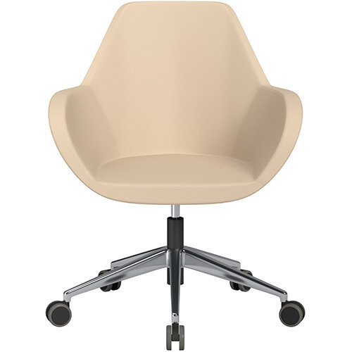 Fan Swivel Armchair with Economic Mechanism 5 Star Base Beige Softline Leather Look Seat &Polished Aluminium Base with Castors for Hard Floors - Perfect Seating Solution for Breakout, Reception Areas &Boardroom Fan Swivel Armchair with Economic Mechanism 5 Star Base Beige Softline Leather Look Seat &Polished Aluminium Base with Castors for Hard Floors - Perfect Seating Solution for Breakout, Reception Areas &Boardroom