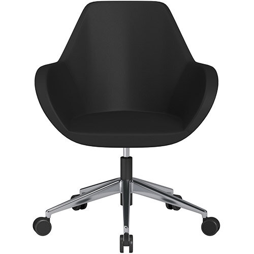 Fan Swivel Armchair with Economic Mechanism 5 Star Base Black Softline Leather Look Seat &Polished Aluminium Base with Castors for Soft Floors - Perfect Seating Solution for Breakout, Reception Areas &Boardroom Fan Swivel Armchair with Economic Mechanism 5 Star Base Black Softline Leather Look Seat &Polished Aluminium Base with Castors for Soft Floors - Perfect Seating Solution for Breakout, Reception Areas &Boardroom