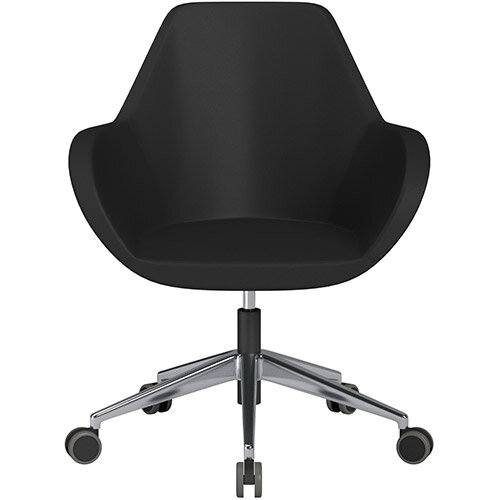 Fan Swivel Armchair with Economic Mechanism 5 Star Base Black Softline Leather Look Seat &Polished Aluminium Base with Castors for Hard Floors - Perfect Seating Solution for Breakout, Reception Areas &Boardroom Fan Swivel Armchair with Economic Mechanism 5 Star Base Black Softline Leather Look Seat &Polished Aluminium Base with Castors for Hard Floors - Perfect Seating Solution for Breakout, Reception Areas &Boardroom