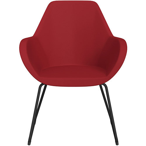 Fan Armchair with Cantilever Legs Red Valencia Leather Look Seat & Black Base with Felt Glides for Hard Floors - Perfect Seating Solution for Breakout, Reception Areas & Boardroom